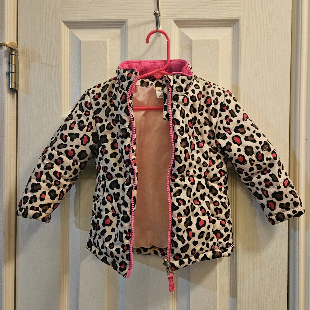 Leopard Print Girls Jacket w/ Pink Accents, Sz 24 mo Trendy, Cheetah